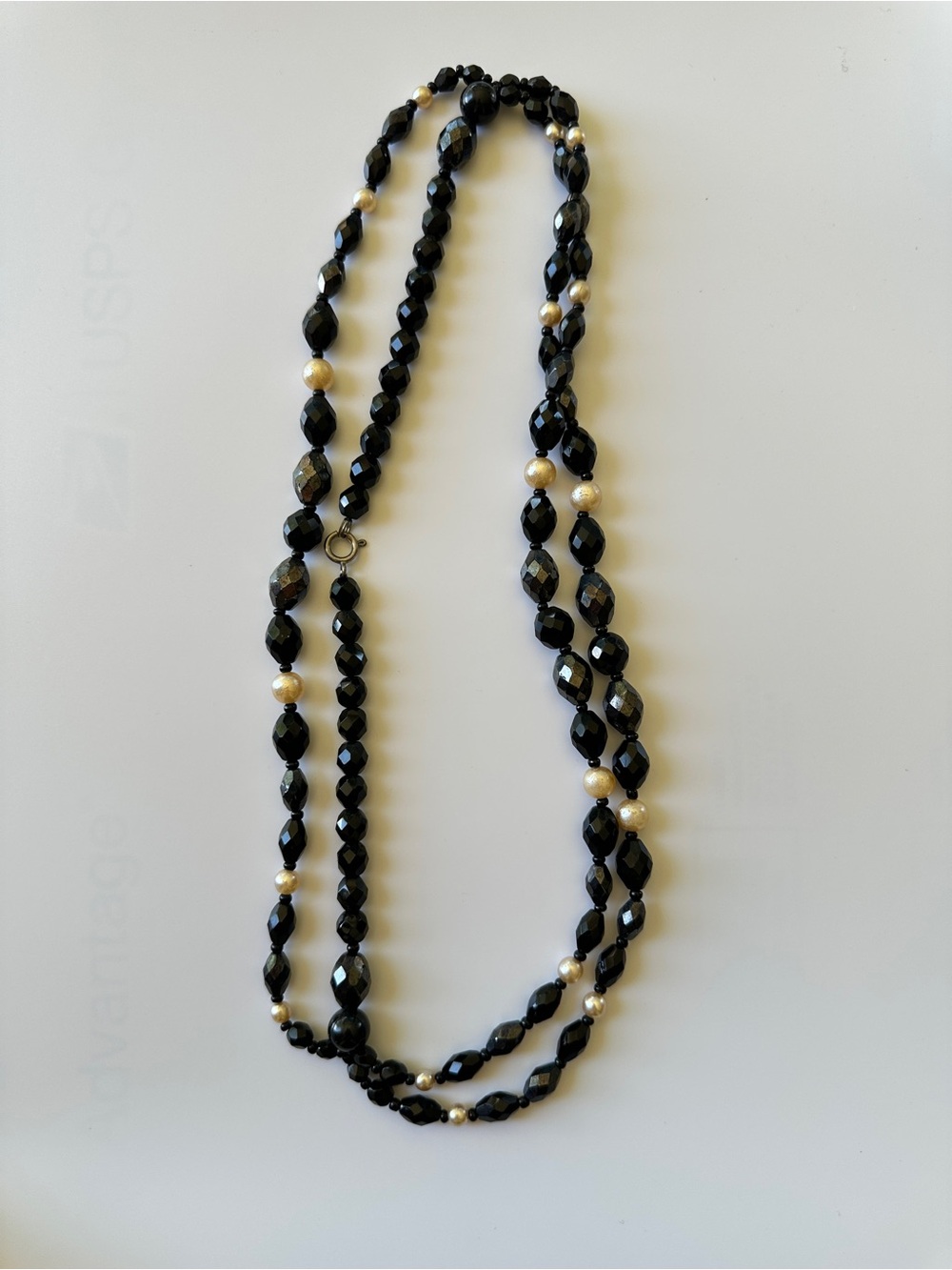 Black Beaded Layered Necklace with Gold Accent Beads